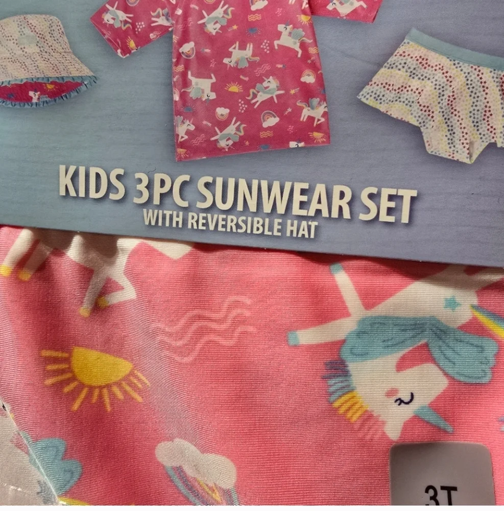 UV Skinz nwt Girl's 3PC Swim Suit, UPV 50+, New, Unicorn 3t